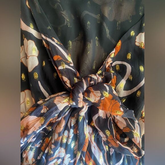 J. CREW COLLECTION MIXED PRINT TIE FRONT LUREX MAXI DRESS SZ SMALL - Picture 10 of 15